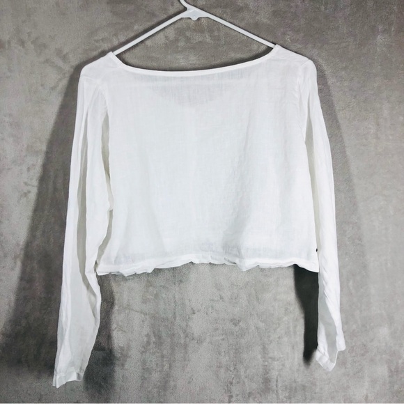 Cropped Button Down Boxy Top Women’s M/L White Linen Coastal Casual Minimalist - Picture 4 of 7